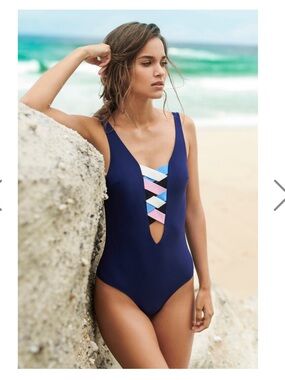 VALIMARE
St martin bandage colour block one piece indigo